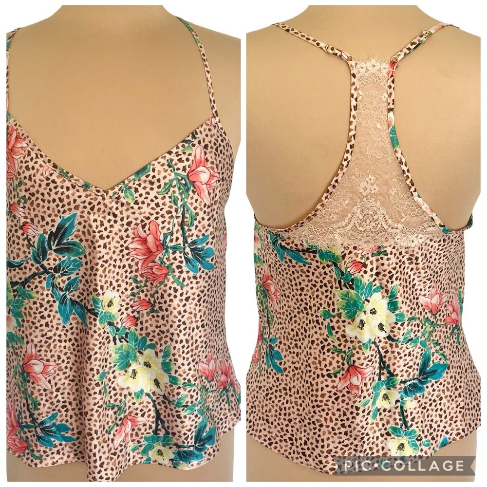 In Bloom By Jonquil Satiny Cami Top Racerback Animal Print Floral LG Y2K Fairy